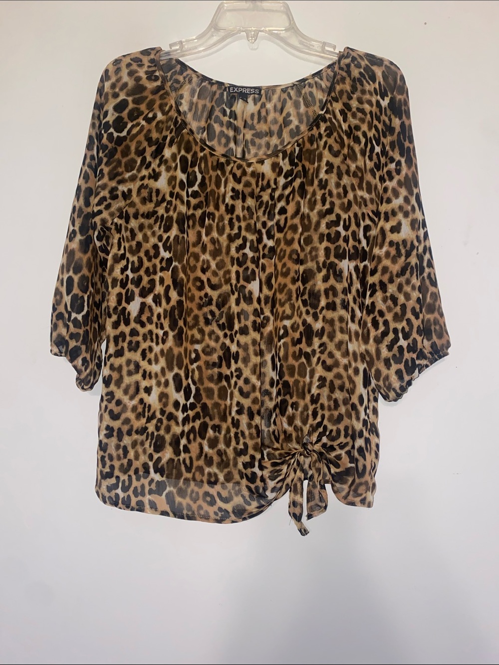 Express Leopard Print Sheer Tie-Waist Blouse - Brown/Black